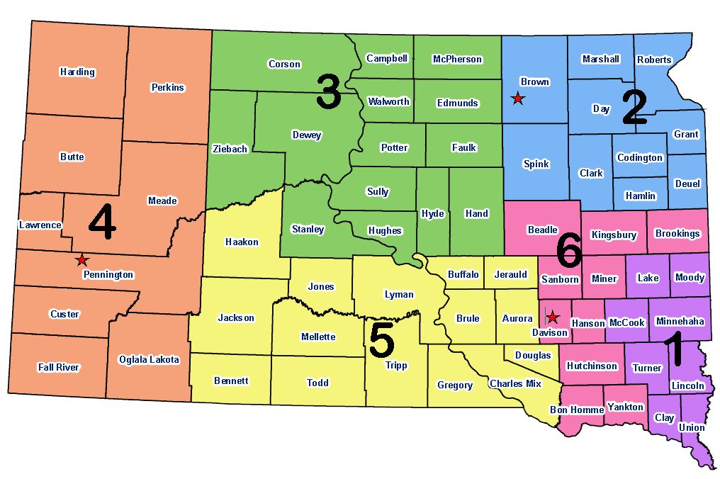 South Dakota County Map With Towns